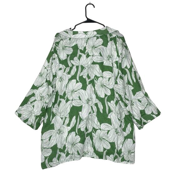 Tahari Womens Blouse Sz 1X Plus Linen Floral Cottagecore Green Flowy Boho Artsy - Picture 2 of 8